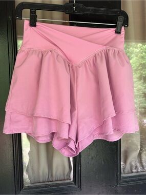 Layered Purple Athletic Skort Shorts with Crossover Waistband